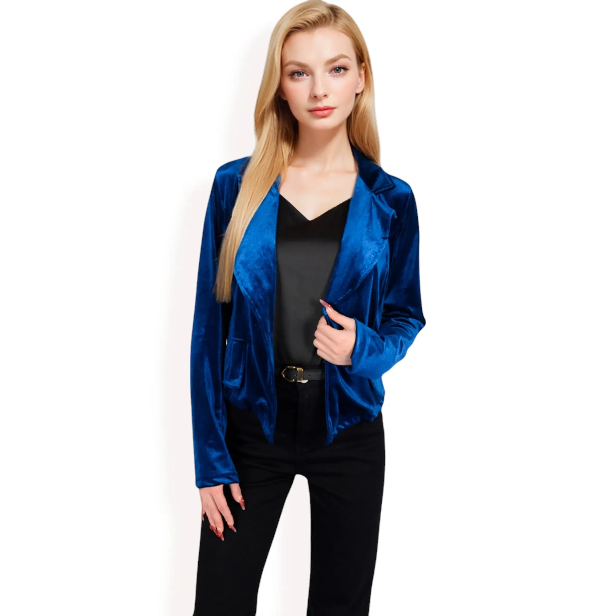 Anna-Kaci Women's Velvet Blazer with Single Button Closure