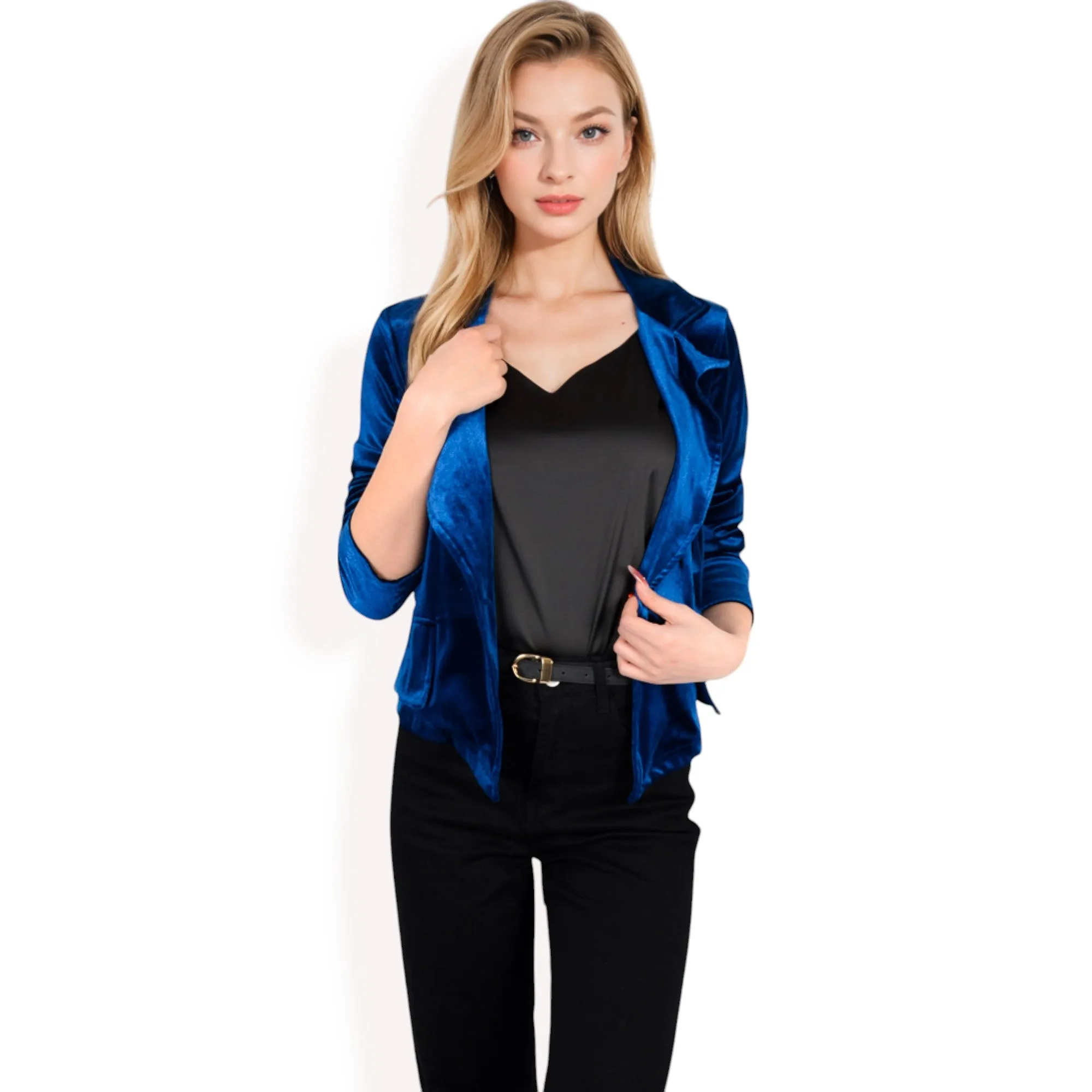 Anna-Kaci Women's Velvet Blazer with Single Button Closure