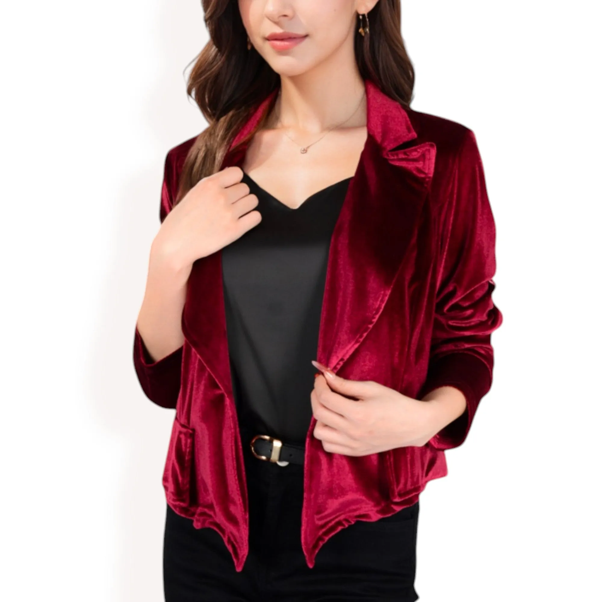 Anna-Kaci Women's Velvet Blazer with Single Button Closure