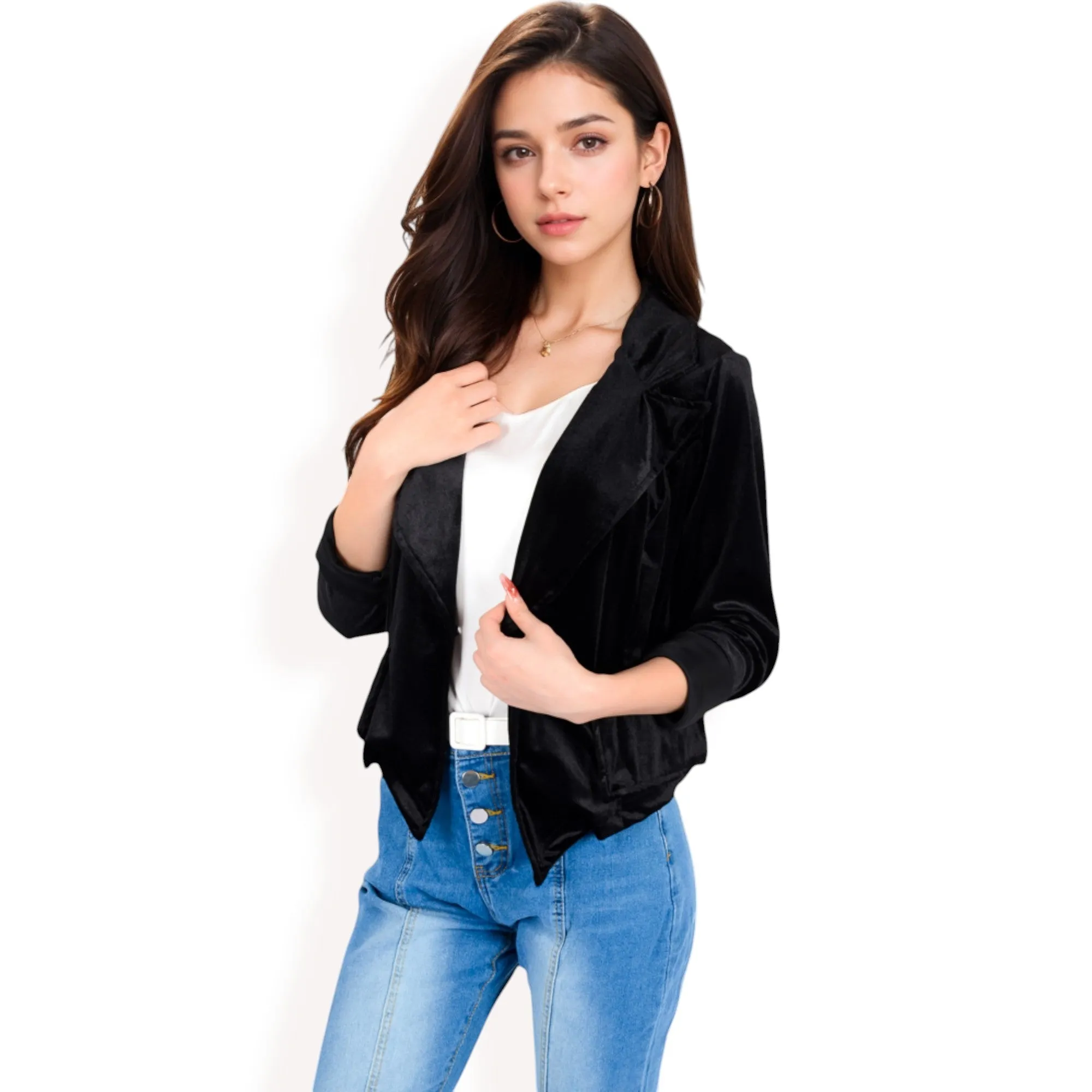 Anna-Kaci Women's Velvet Blazer with Single Button Closure