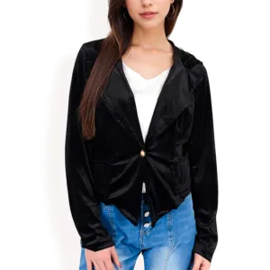 Anna-Kaci Women's Velvet Blazer with Single Button Closure