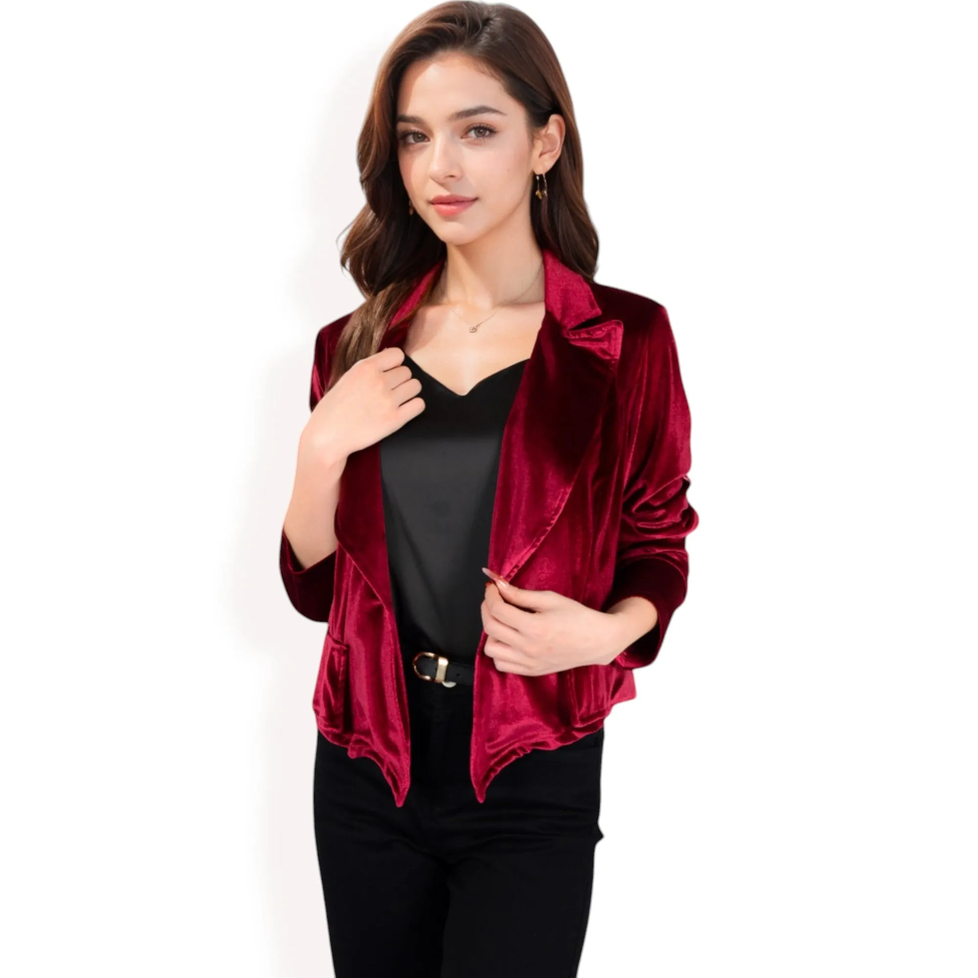 Anna-Kaci Women's Velvet Blazer with Single Button Closure