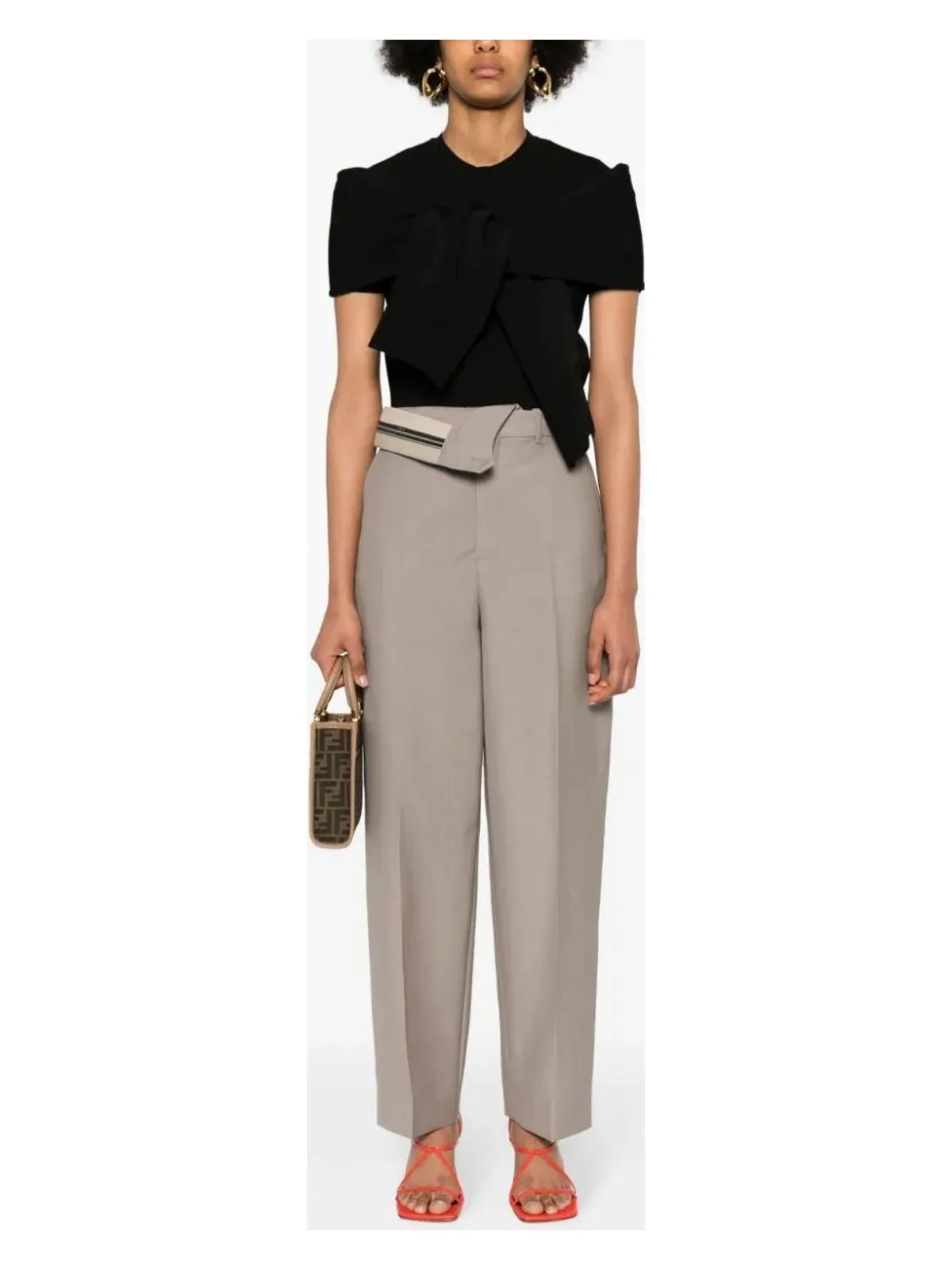 ASYMMETRIC WAIST WIDE LEG TROUSERS