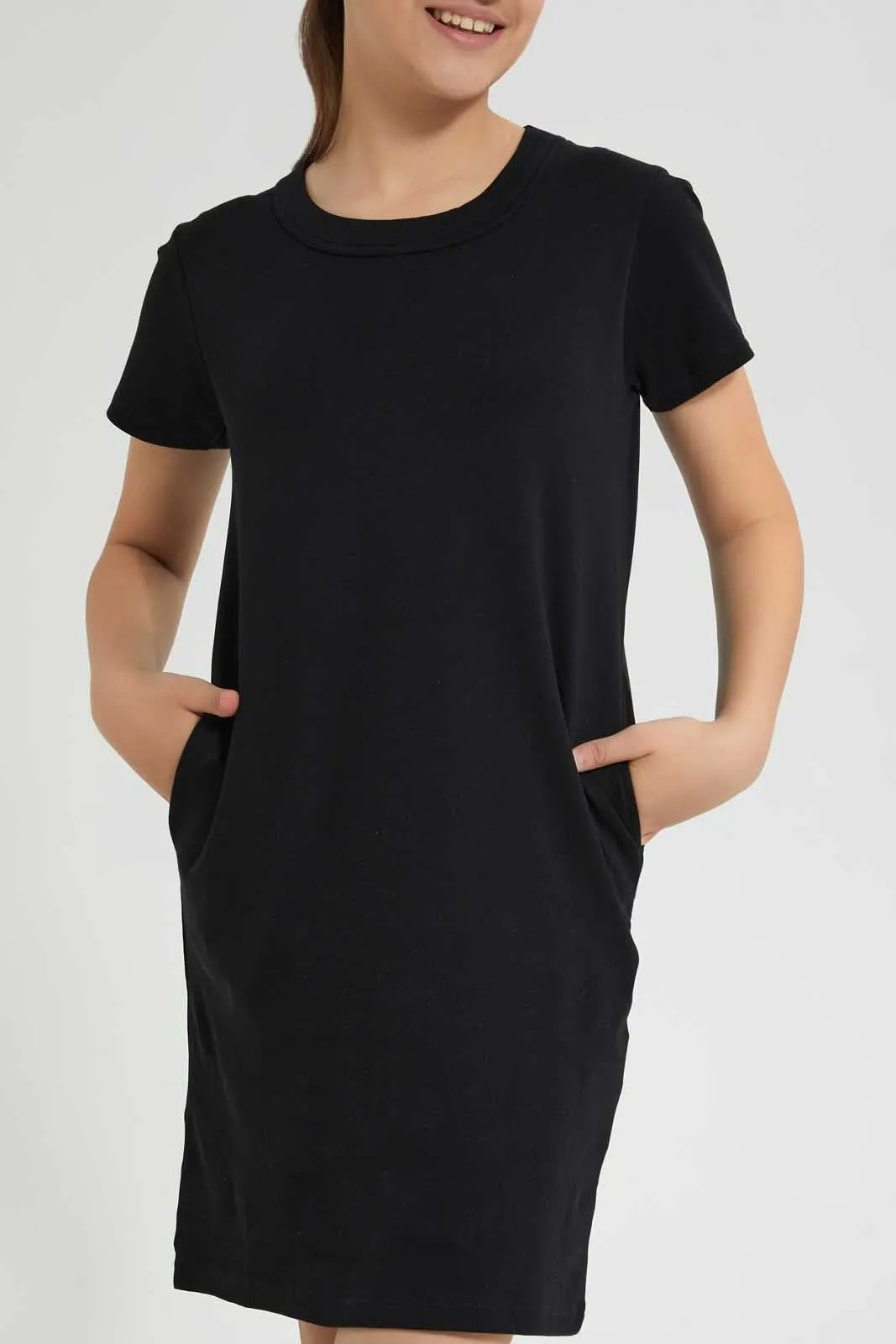 Black Basic Knitted Dress With Pockets