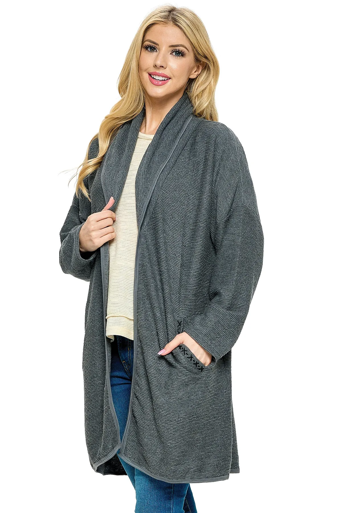 Black Cardigan Textured Oversized With Pockets