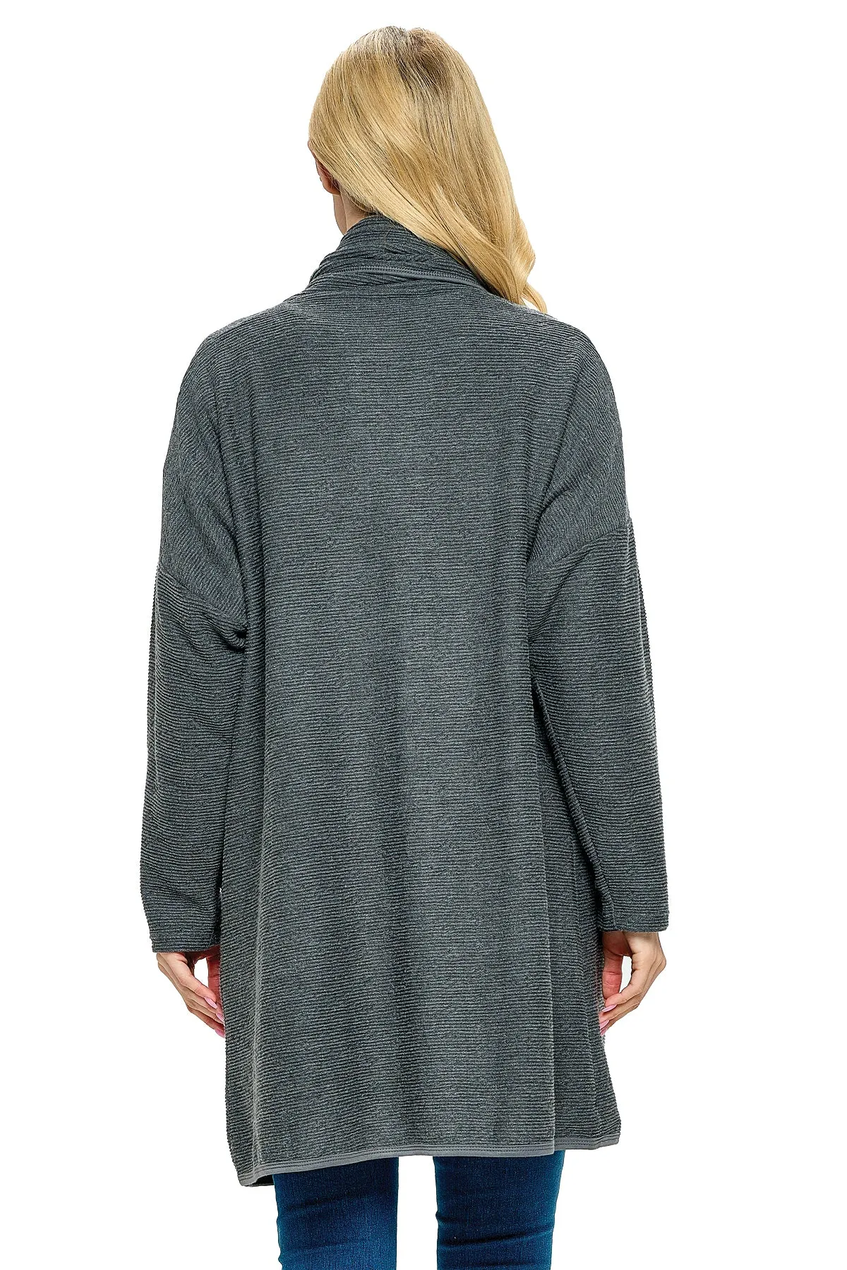 Black Cardigan Textured Oversized With Pockets