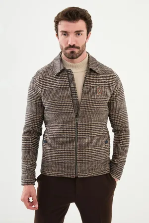 Brabion Eden Beige Slim Fit Plaid Wool Coat