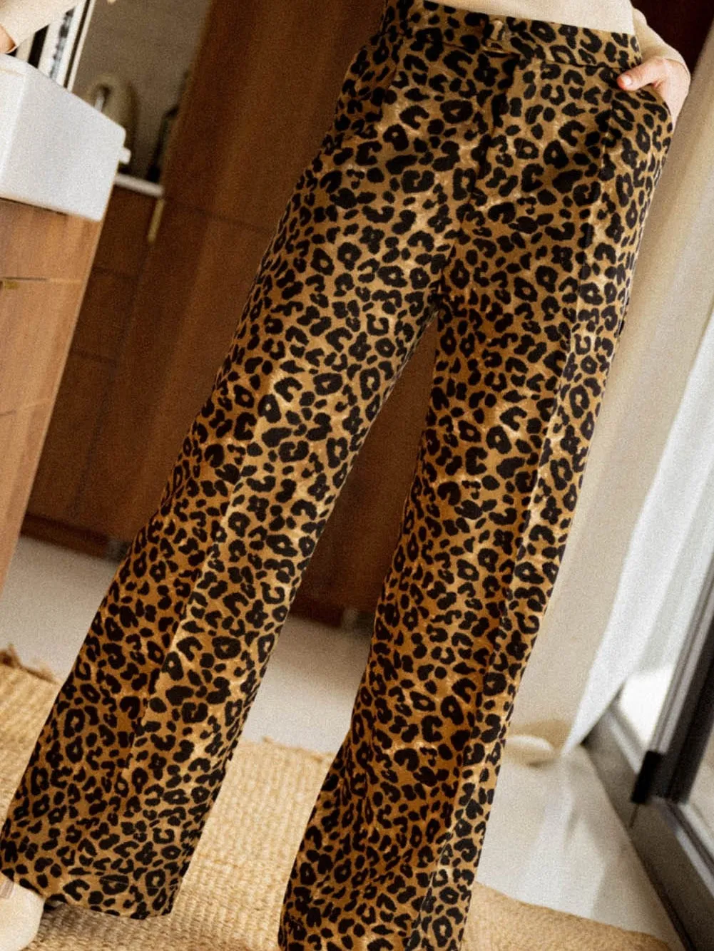 Brown Leopard Print Wide Leg Trousers