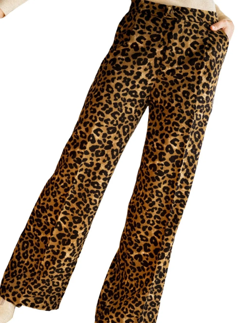 Brown Leopard Print Wide Leg Trousers