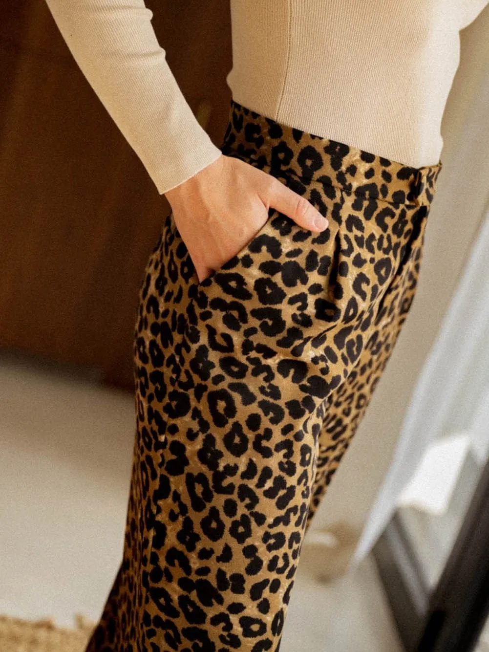 Brown Leopard Print Wide Leg Trousers