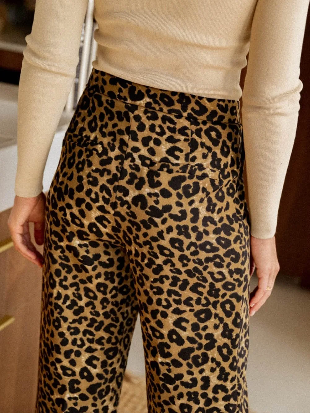 Brown Leopard Print Wide Leg Trousers