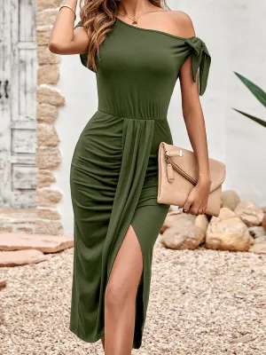 Casual Comfortable Knitted Slit Midi Dress