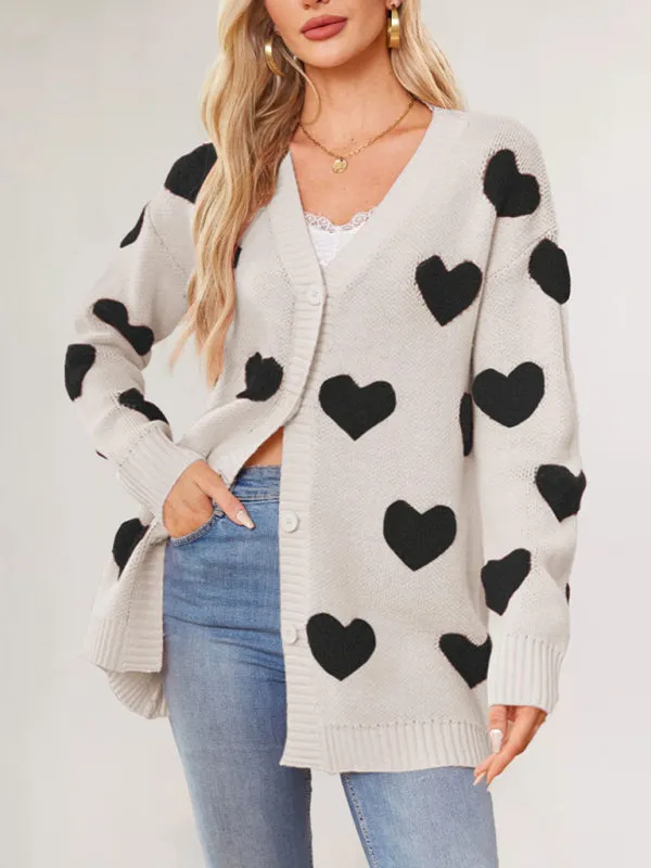 Casual Valentine's Day Heart Patterned Sweater