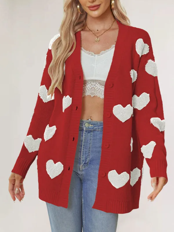 Casual Valentine's Day Heart Patterned Sweater