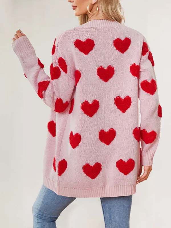 Casual Valentine's Day Heart Patterned Sweater