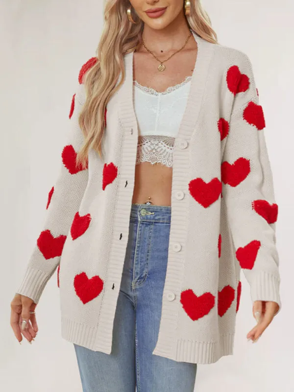 Casual Valentine's Day Heart Patterned Sweater