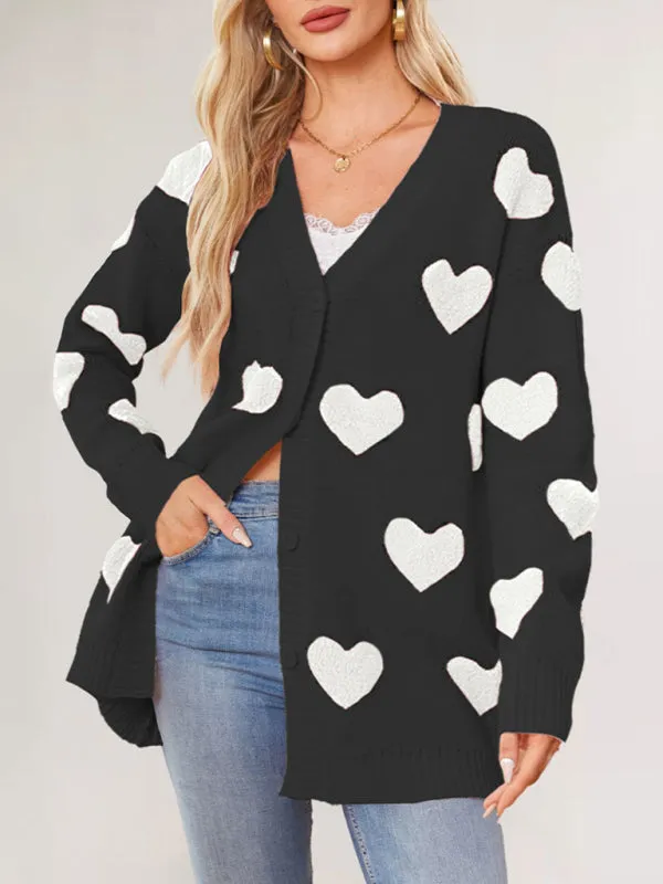 Casual Valentine's Day Heart Patterned Sweater