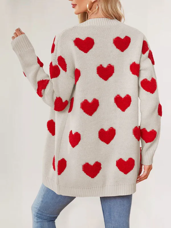 Casual Valentine's Day Heart Patterned Sweater