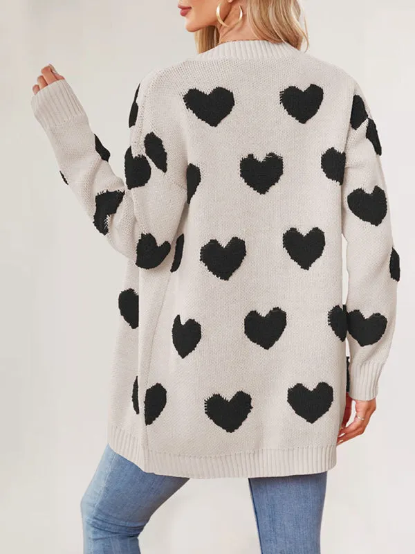 Casual Valentine's Day Heart Patterned Sweater