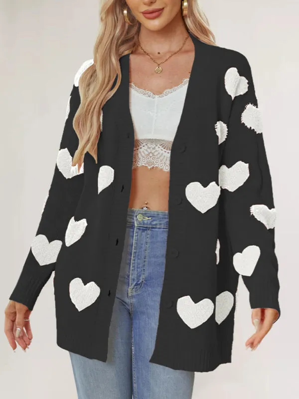 Casual Valentine's Day Heart Patterned Sweater