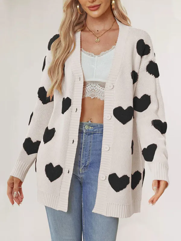 Casual Valentine's Day Heart Patterned Sweater