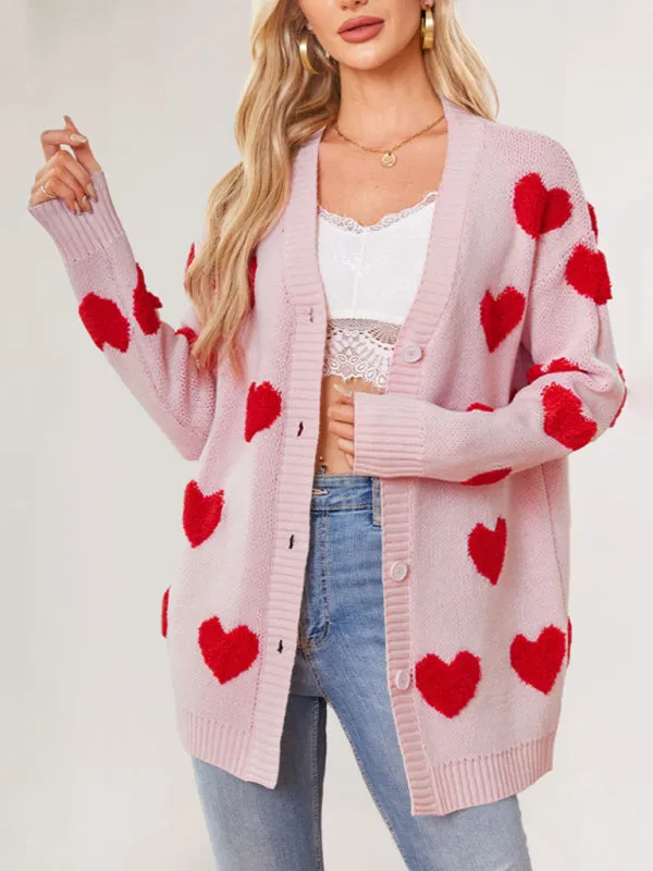 Casual Valentine's Day Heart Patterned Sweater