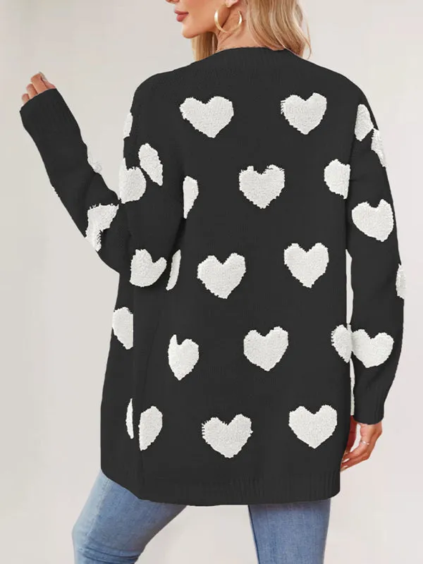 Casual Valentine's Day Heart Patterned Sweater