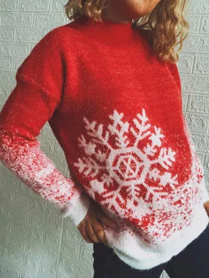 Charming Christmas Snowflake Sweater with Cozy Half Turtleneck for Women