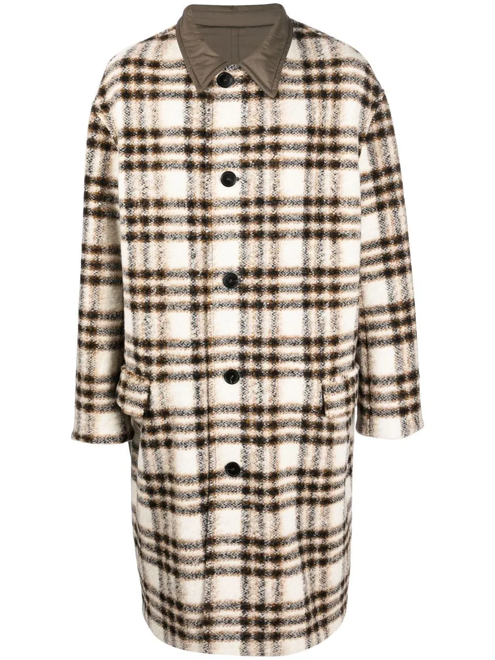 Check-Pattern Single-Breasted Coat