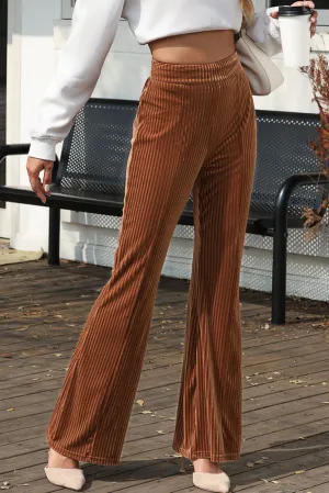 Chestnut Solid Colour High Waist Flare Corduroy Pants