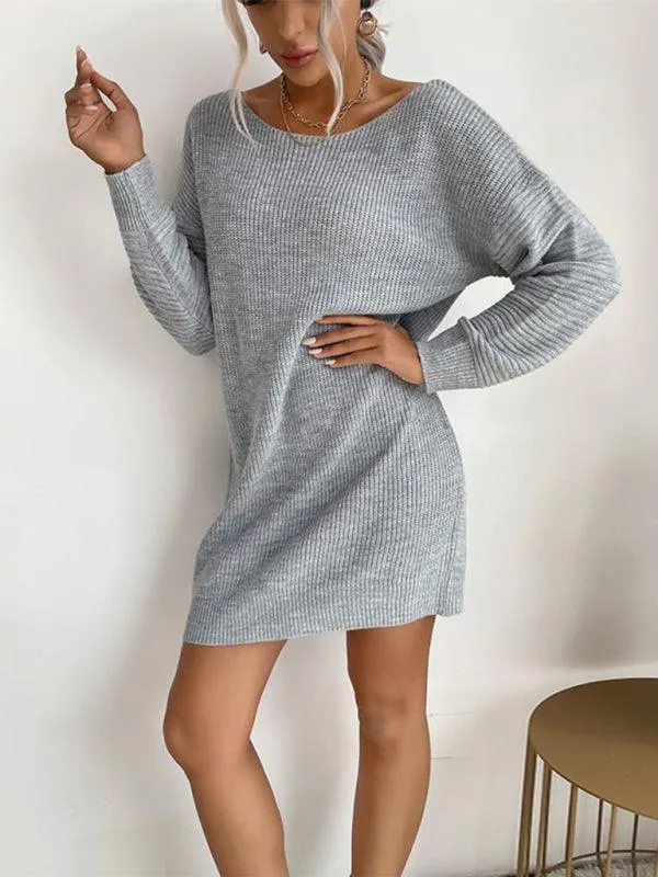 Chic Heather Grey Knit Long Sleeve Dress for Women - Essential Winter Fashion Piece