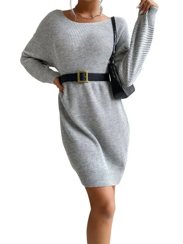 Chic Heather Grey Knit Long Sleeve Dress for Women - Essential Winter Fashion Piece