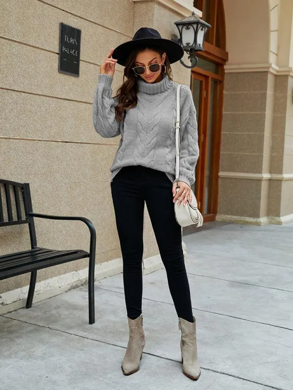 Chic Knit Turtleneck Sweater with Trendy Bell Sleeves - Women's Wardrobe Essential