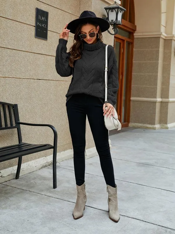 Chic Knit Turtleneck Sweater with Trendy Bell Sleeves - Women's Wardrobe Essential