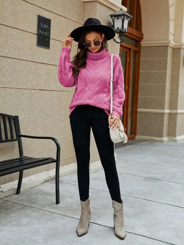 Chic Knit Turtleneck Sweater with Trendy Bell Sleeves - Women's Wardrobe Essential