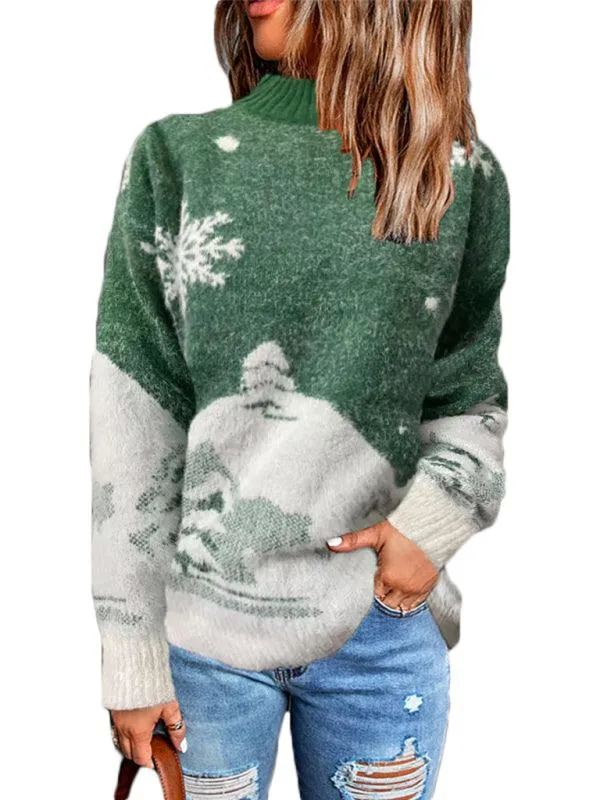 Chic Women's Christmas Knit Sweater with Trendy Dropped Shoulders