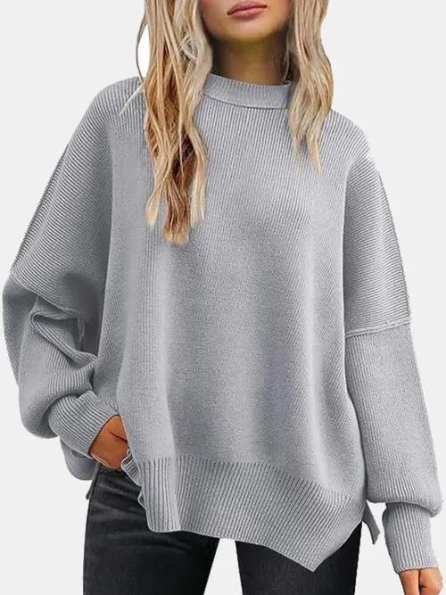 Cozy Chic Slit Accent Drop Shoulder Sweater