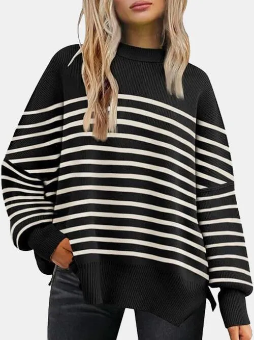 Cozy Chic Slit Accent Drop Shoulder Sweater