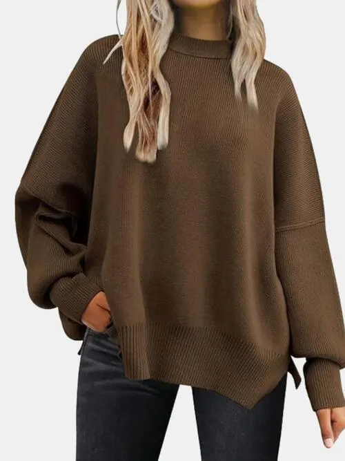 Cozy Chic Slit Accent Drop Shoulder Sweater