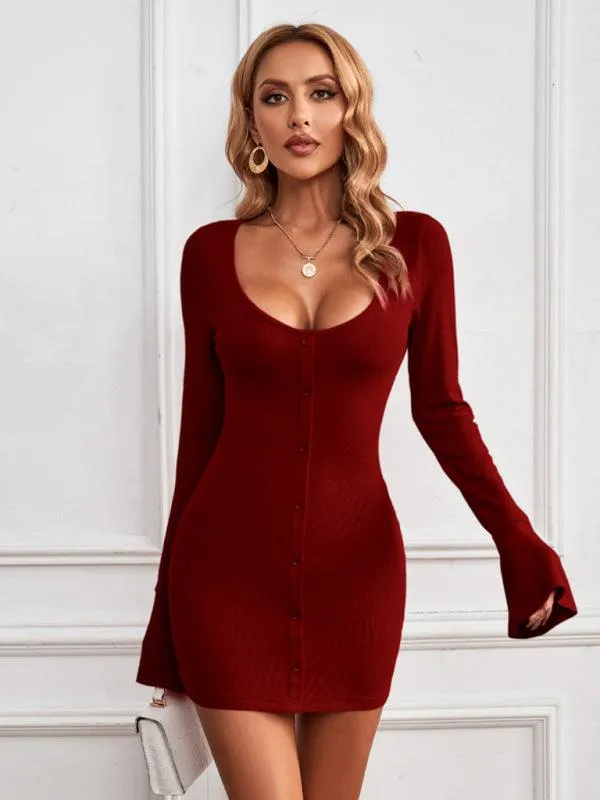 Cozy Elegance: Women's Knit Sweater Mini Dress in Classic Hues