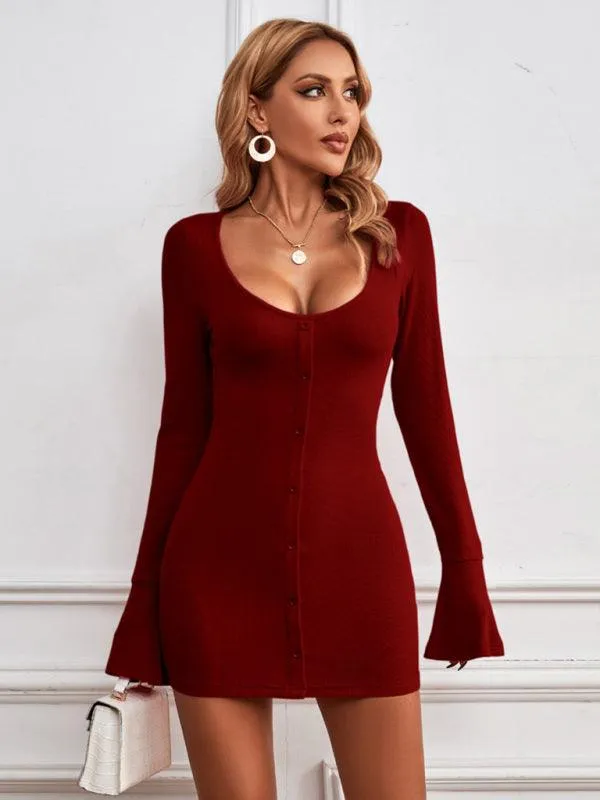 Cozy Elegance: Women's Knit Sweater Mini Dress in Classic Hues