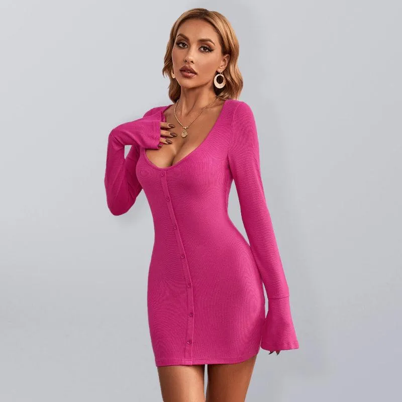 Cozy Elegance: Women's Knit Sweater Mini Dress in Classic Hues