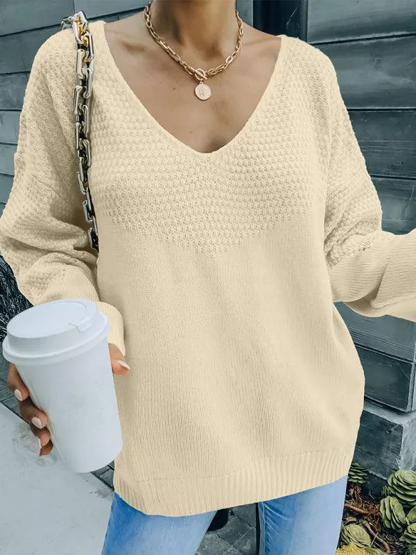 Cozy Elegance Women's V-Neck Knit Sweater - Essential Year-Round Wear