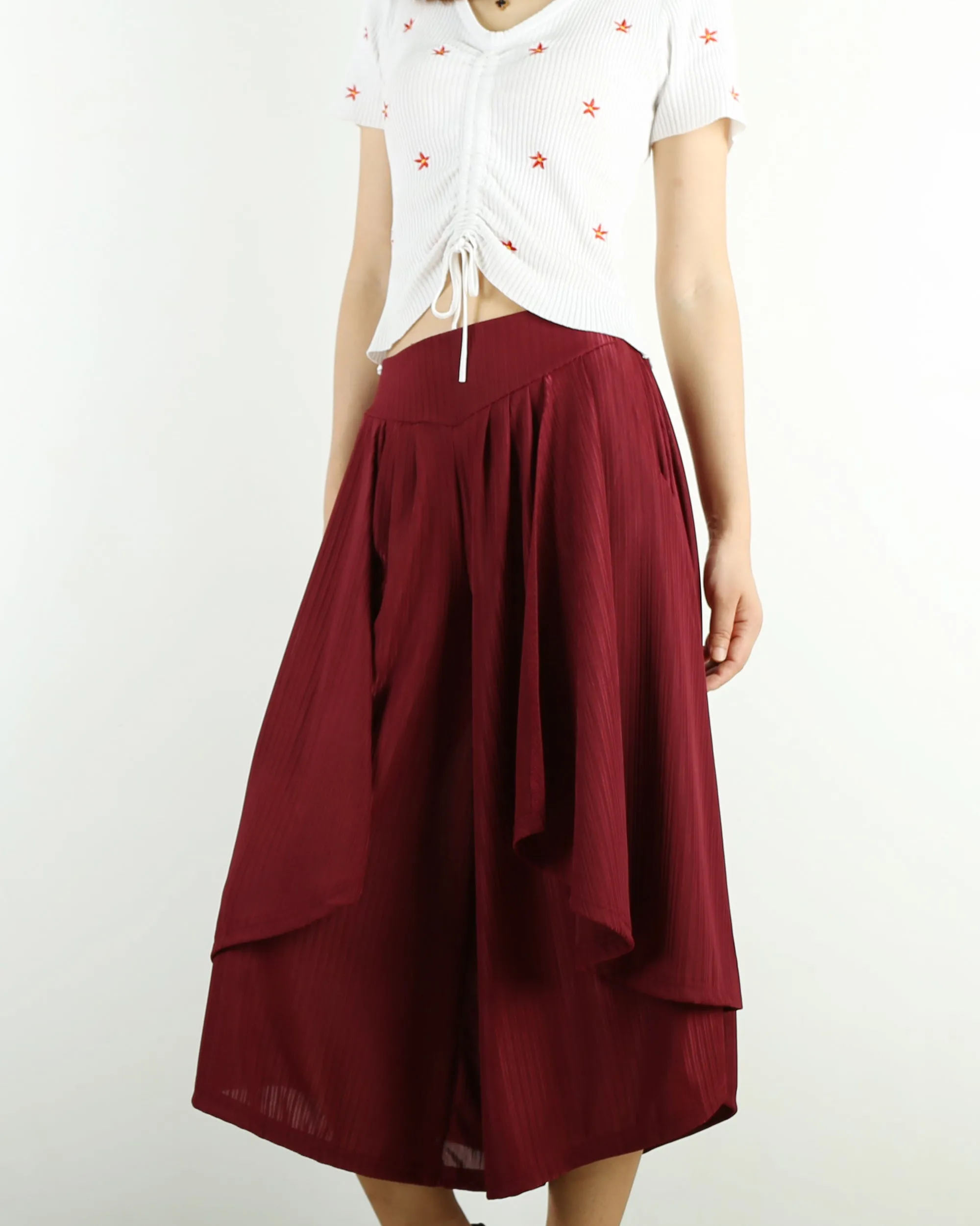 Elastic waist pants/Yoga skirt pants/black skirt pants/oversized pants/asymmetrical trousers (K1661)