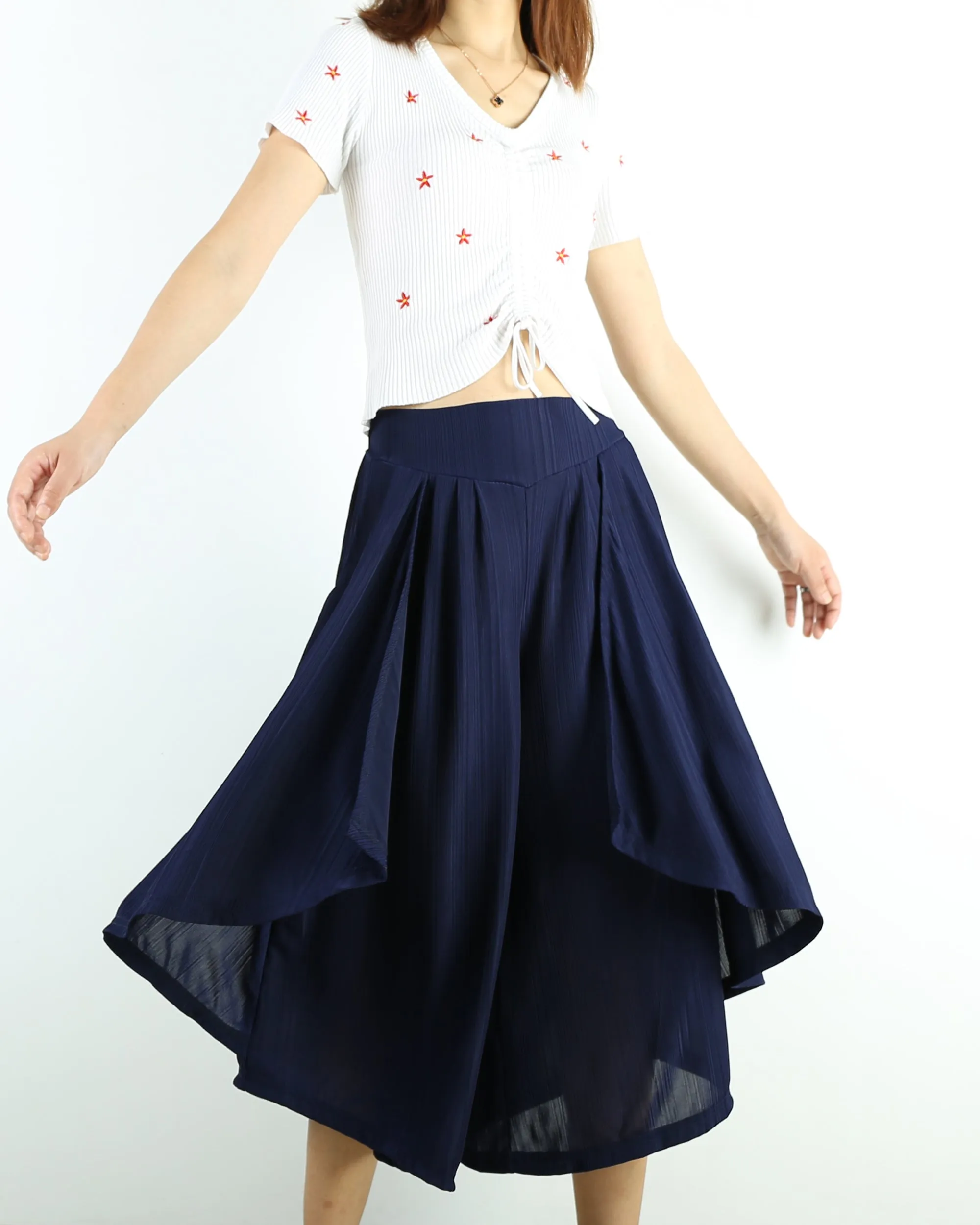 Elastic waist pants/Yoga skirt pants/black skirt pants/oversized pants/asymmetrical trousers (K1661)