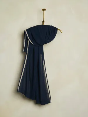 Fine Knit Linen Scarf - Navy