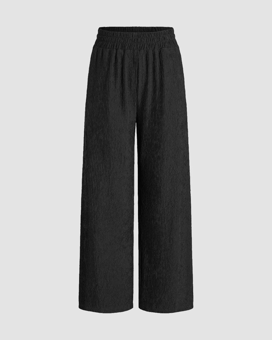 Front Button Tube Top & Wide Leg Pant In Black