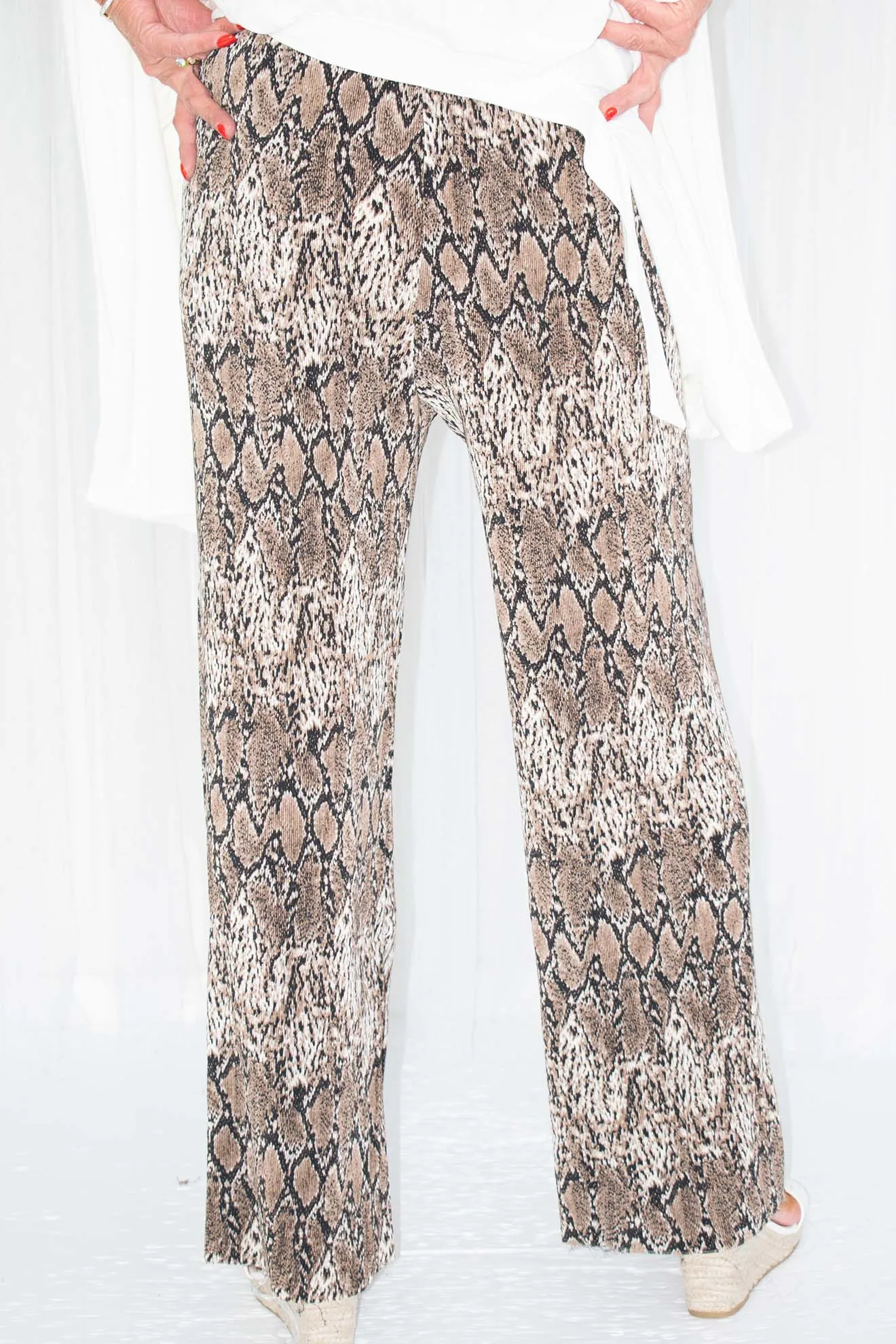 Hailey Wide Leg Pleated Trousers in Snake Print