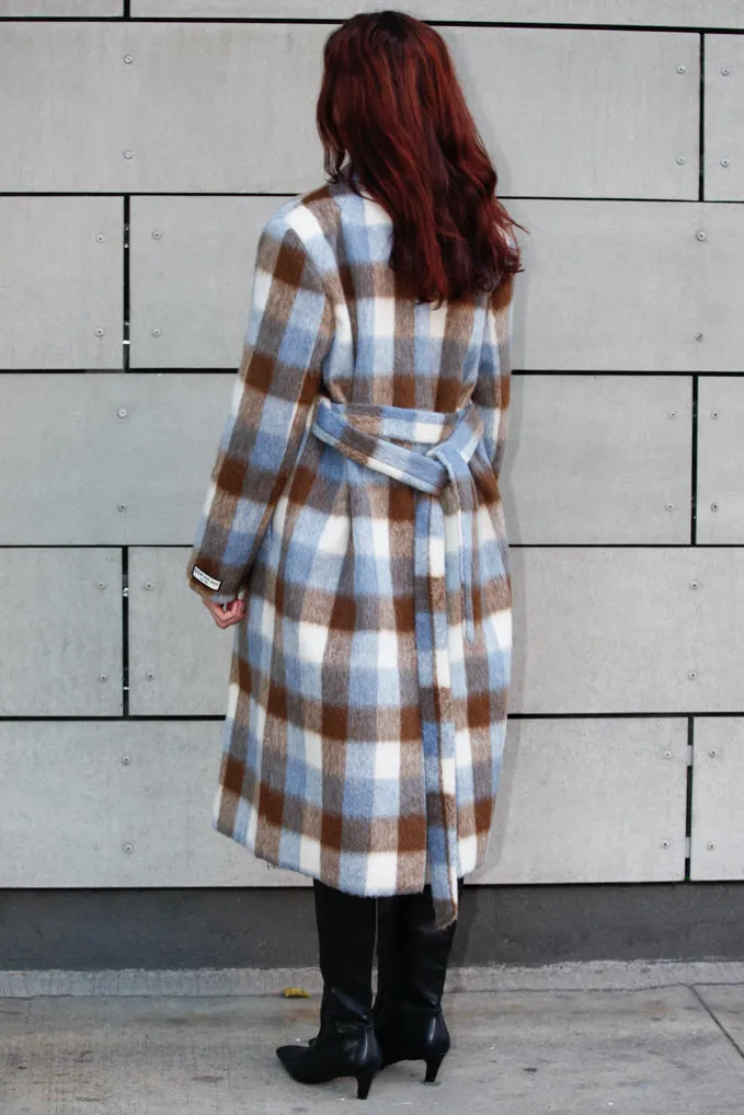 Heavy Wool Blue Brown Plaid Coat