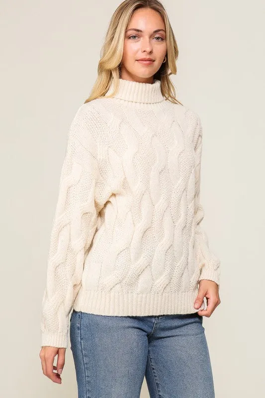 Ivory Twisted Mock Turtleneck Sweater